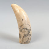 Antique Scrimshaw Tooth - Woman with Hat & Flowers