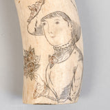 Antique Scrimshaw Tooth - Woman with Hat & Flowers