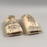 Pair of Antique Scrimshaw Teeth, Actors J.B. Booth & Mrs. Charles Kean