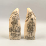 Pair of Antique Scrimshaw Teeth, Actors J.B. Booth & Mrs. Charles Kean